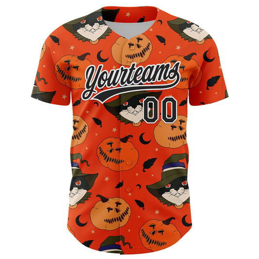 Custom Orange Black-White 3D Halloween Authentic Baseball Jersey - Sky-Custom