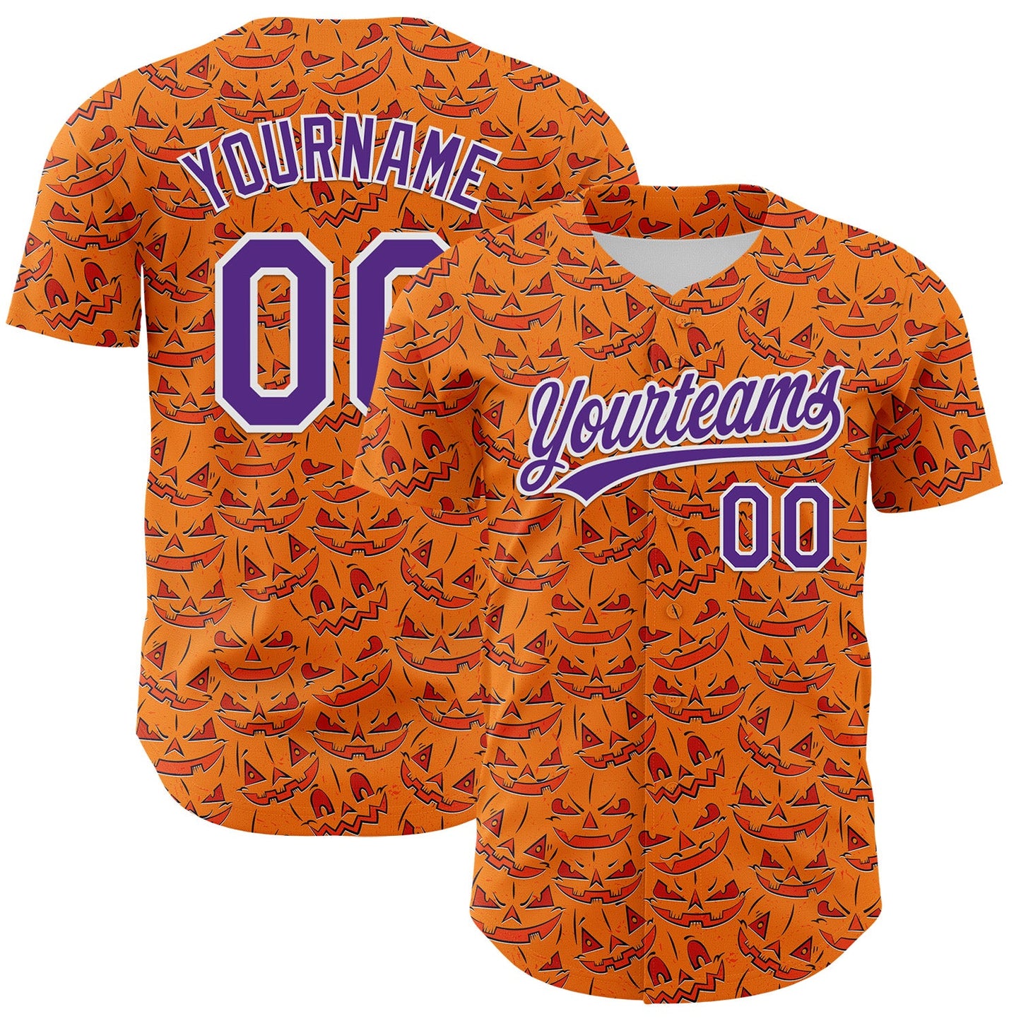 Custom Bay Orange Purple-White 3D Halloween Authentic Baseball Jersey - Sky-Custom