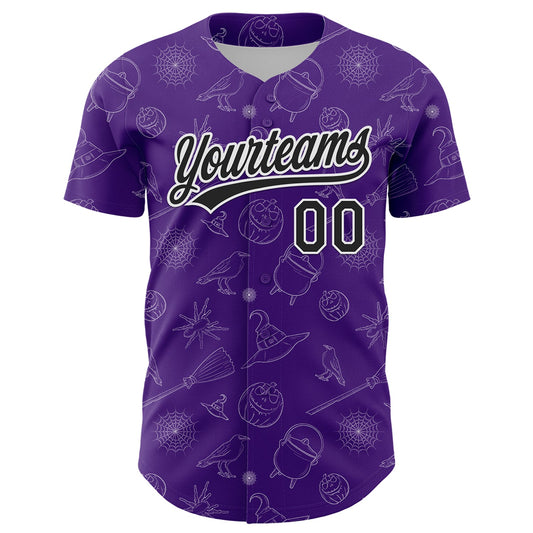 Custom Purple Black-White 3D Halloween Authentic Baseball Jersey - Sky-Custom