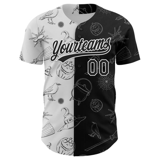 Custom Black White 3D Halloween Authentic Baseball Jersey - Sky-Custom
