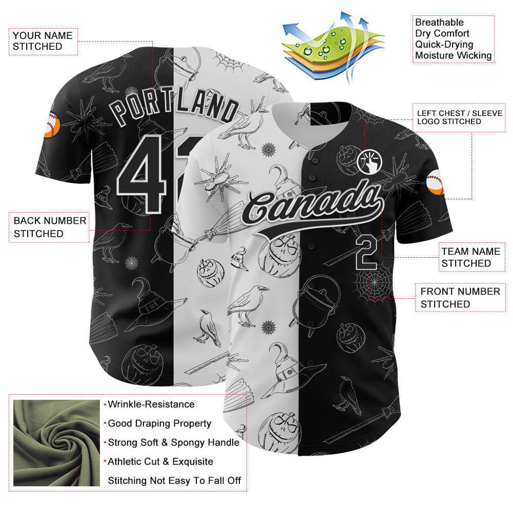 Custom Black White 3D Halloween Authentic Baseball Jersey - Sky-Custom