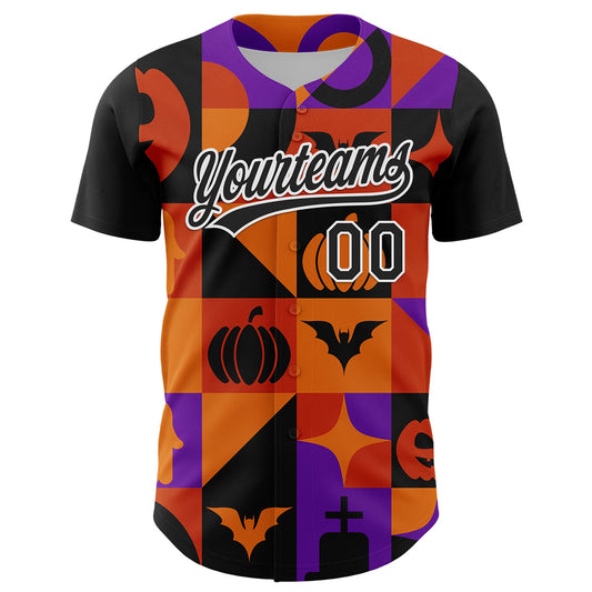 Custom Orange Black-Purple 3D Halloween Authentic Baseball Jersey - Sky-Custom