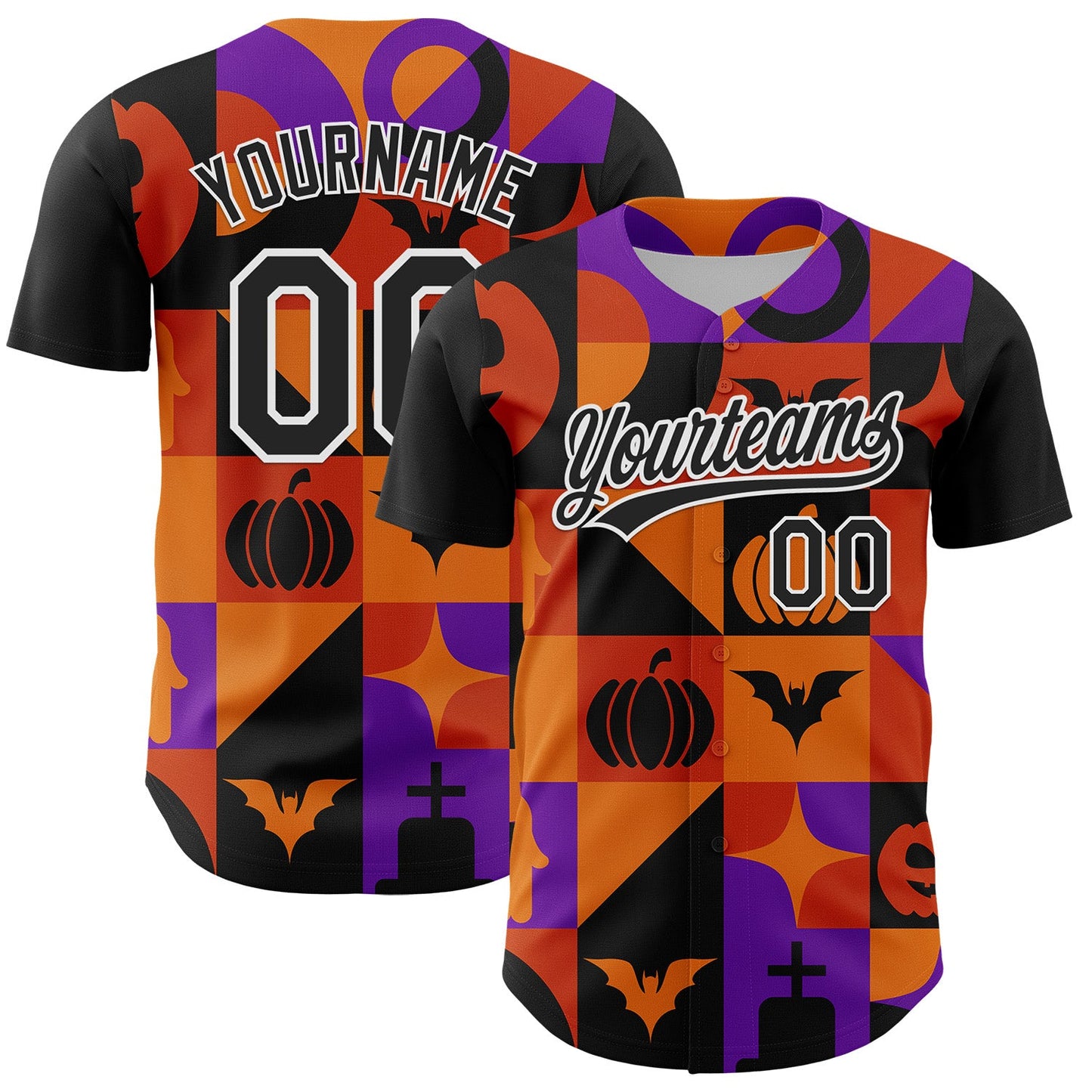 Custom Orange Black-Purple 3D Halloween Authentic Baseball Jersey - Sky-Custom