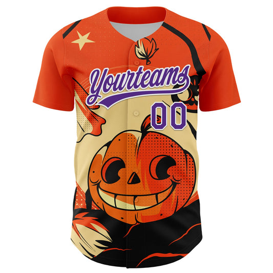 Custom Orange Purple-White 3D Halloween Authentic Baseball Jersey - Sky-Custom