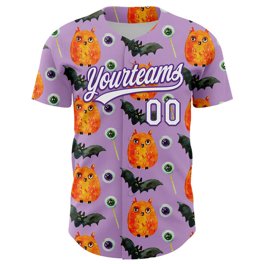 Custom Light Purple White-Purple 3D Halloween Authentic Baseball Jersey - Sky-Custom