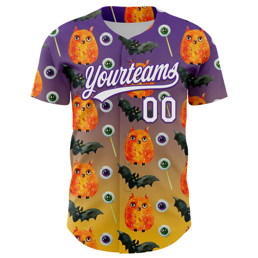 Custom Purple White-Yellow 3D Halloween Authentic Baseball Jersey - Sky-Custom