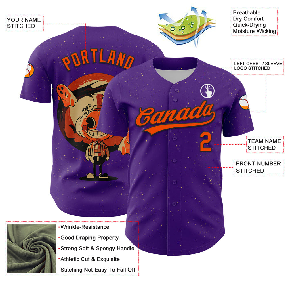 Custom Purple Orange-Black 3D Halloween Authentic Baseball Jersey - Sky-Custom