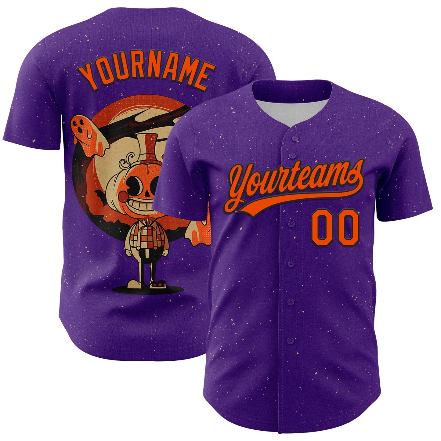 Custom Purple Orange-Black 3D Halloween Authentic Baseball Jersey - Sky-Custom