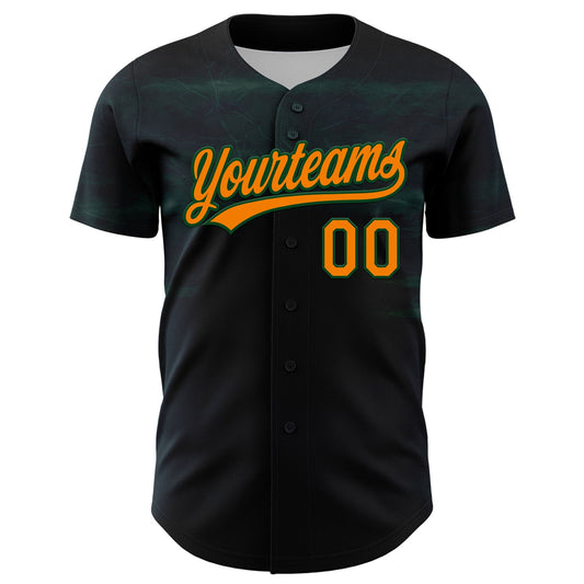 Custom Black Bay Orange-Green 3D Halloween Authentic Baseball Jersey - Sky-Custom