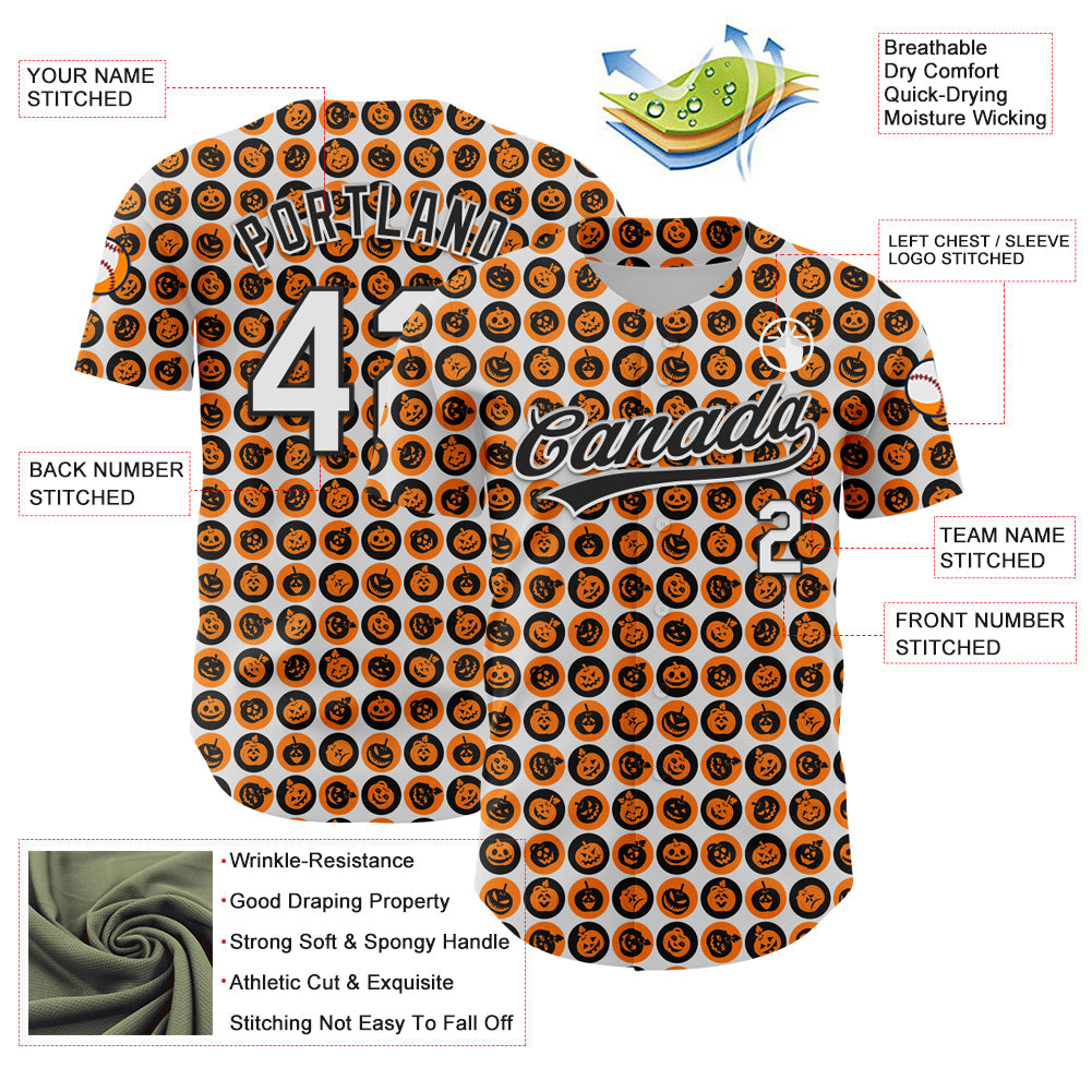 Custom White Orange-Black 3D Halloween Authentic Baseball Jersey - Sky-Custom