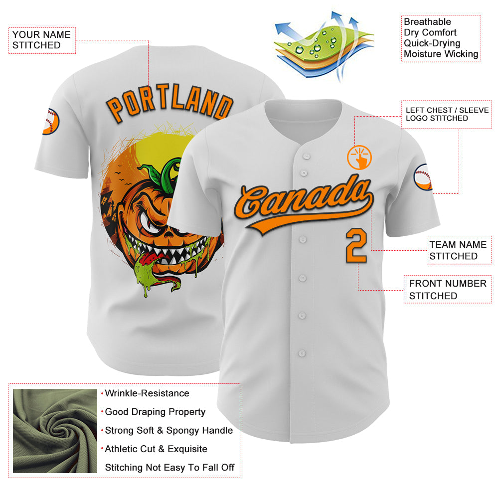 Custom White Bay Orange-Black 3D Halloween Authentic Baseball Jersey - Sky-Custom