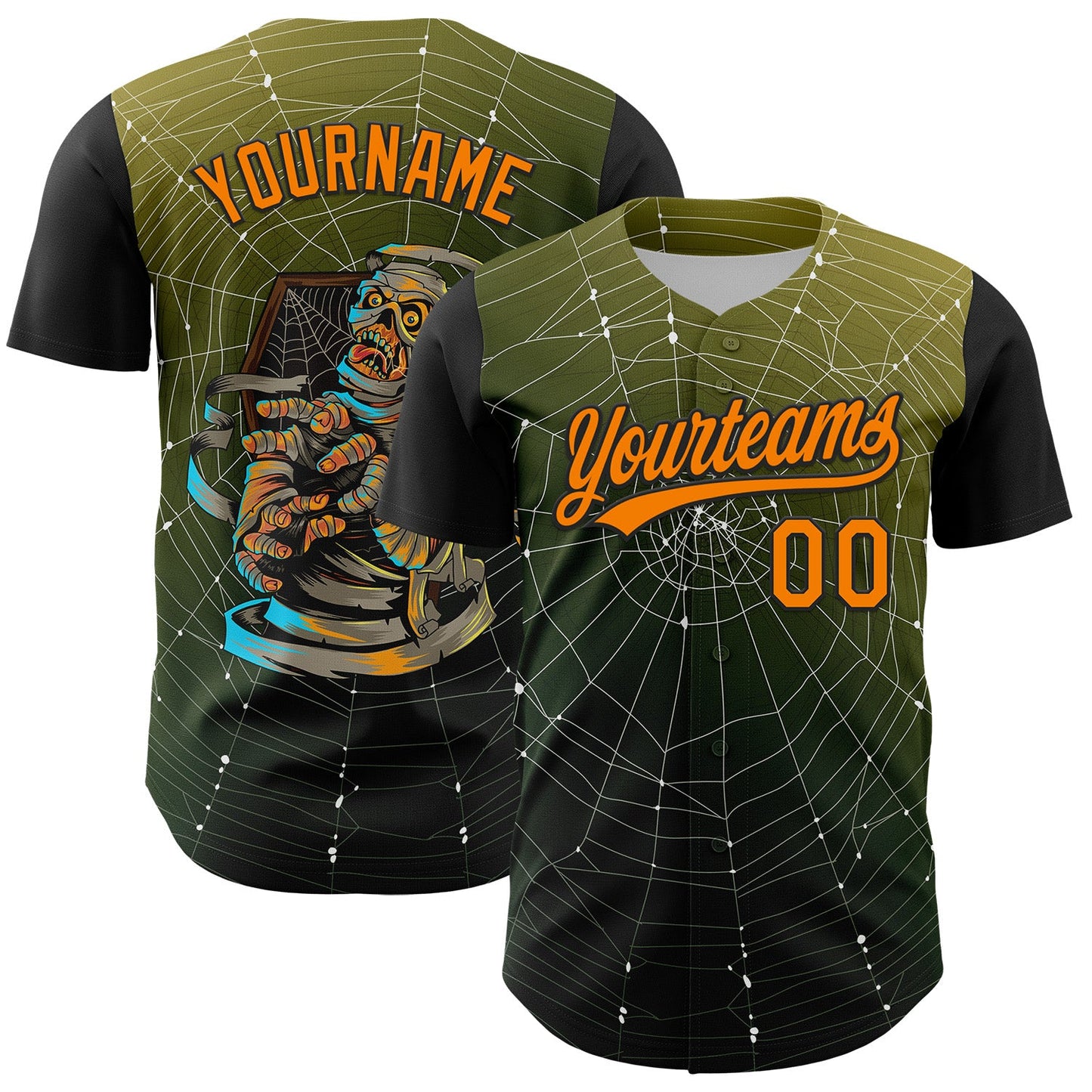 Custom Black Bay Orange 3D Halloween Authentic Baseball Jersey - Sky-Custom