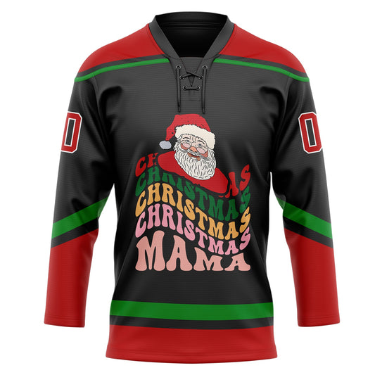 Custom Black Red-Grass Green Funny Christmas 3D Hockey Lace Neck Jersey - Sky-Custom