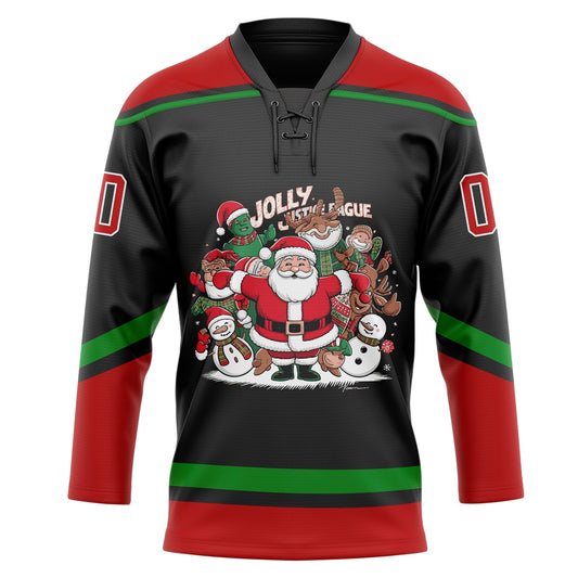 Custom Black Red-Grass Green Funny Christmas 3D Hockey Lace Neck Jersey - Sky-Custom