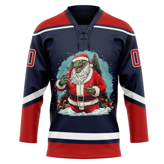 Custom Navy Red-White Funny Christmas 3D Hockey Lace Neck Jersey - Sky-Custom