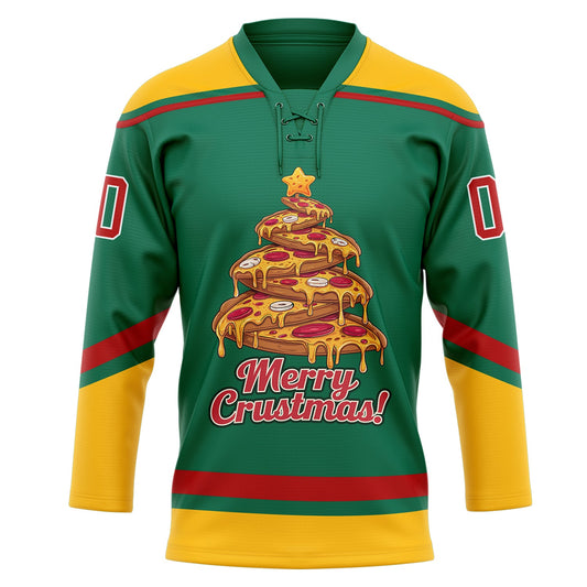 Custom Kelly Green Red-Gold Funny Christmas 3D Hockey Lace Neck Jersey - Sky-Custom