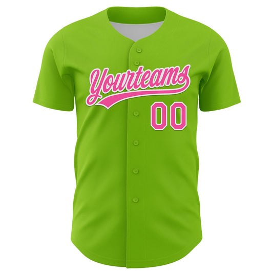 Custom Neon Green Pink-White 3D Funny Christmas Authentic Baseball Jersey - Sky-Custom
