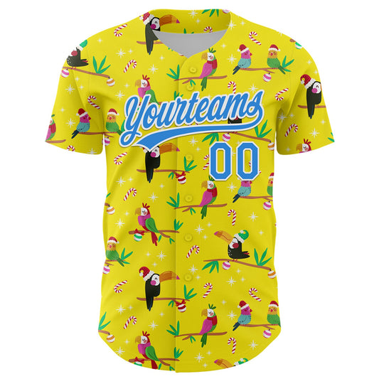 Custom Light Yellow Electric Blue-White 3D Funny Christmas Authentic Baseball Jersey - Sky-Custom
