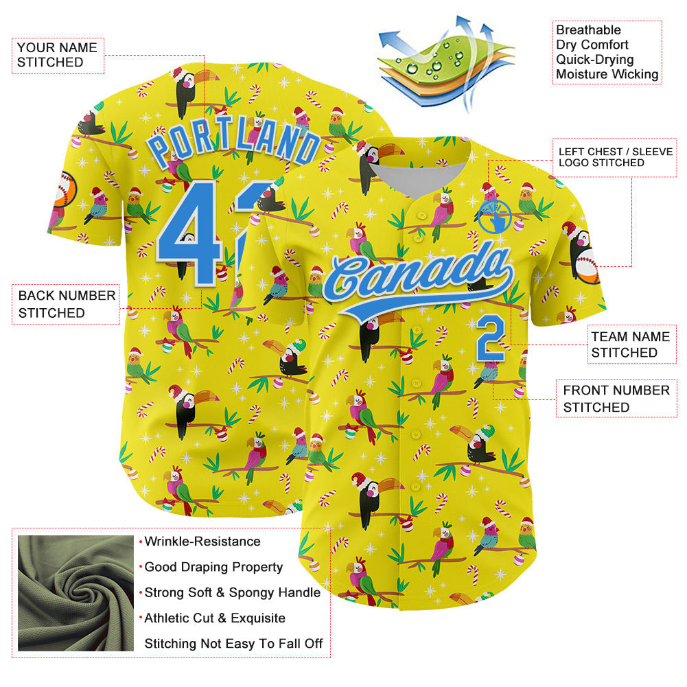 Custom Light Yellow Electric Blue-White 3D Funny Christmas Authentic Baseball Jersey - Sky-Custom