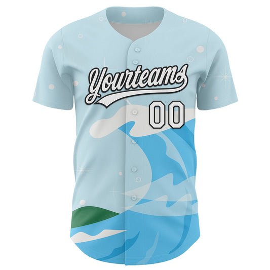 Custom Light Blue White-Black 3D Funny Christmas Authentic Baseball Jersey - Sky-Custom