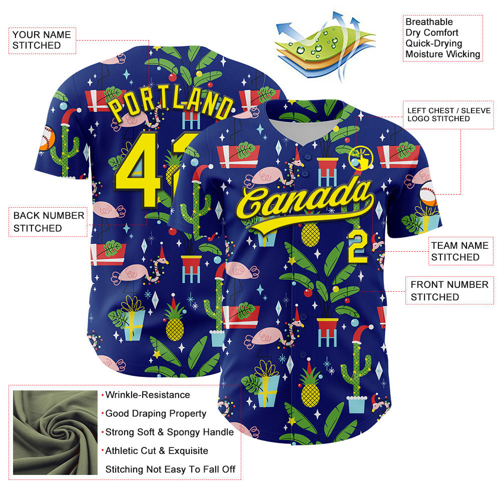 Custom Royal Light Yellow-Black 3D Funny Christmas Authentic Baseball Jersey - Sky-Custom