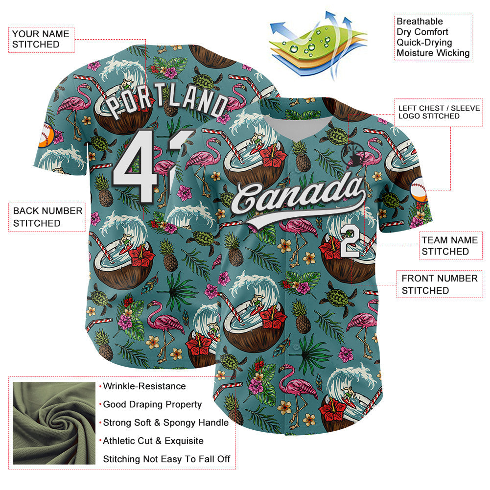 Custom Teal White-Black 3D Funny Christmas Authentic Baseball Jersey - Sky-Custom