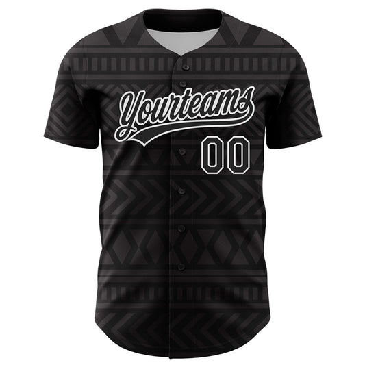 Custom Black White 3D Pattern Design Black History Month Authentic Baseball Jersey - Sky-Custom