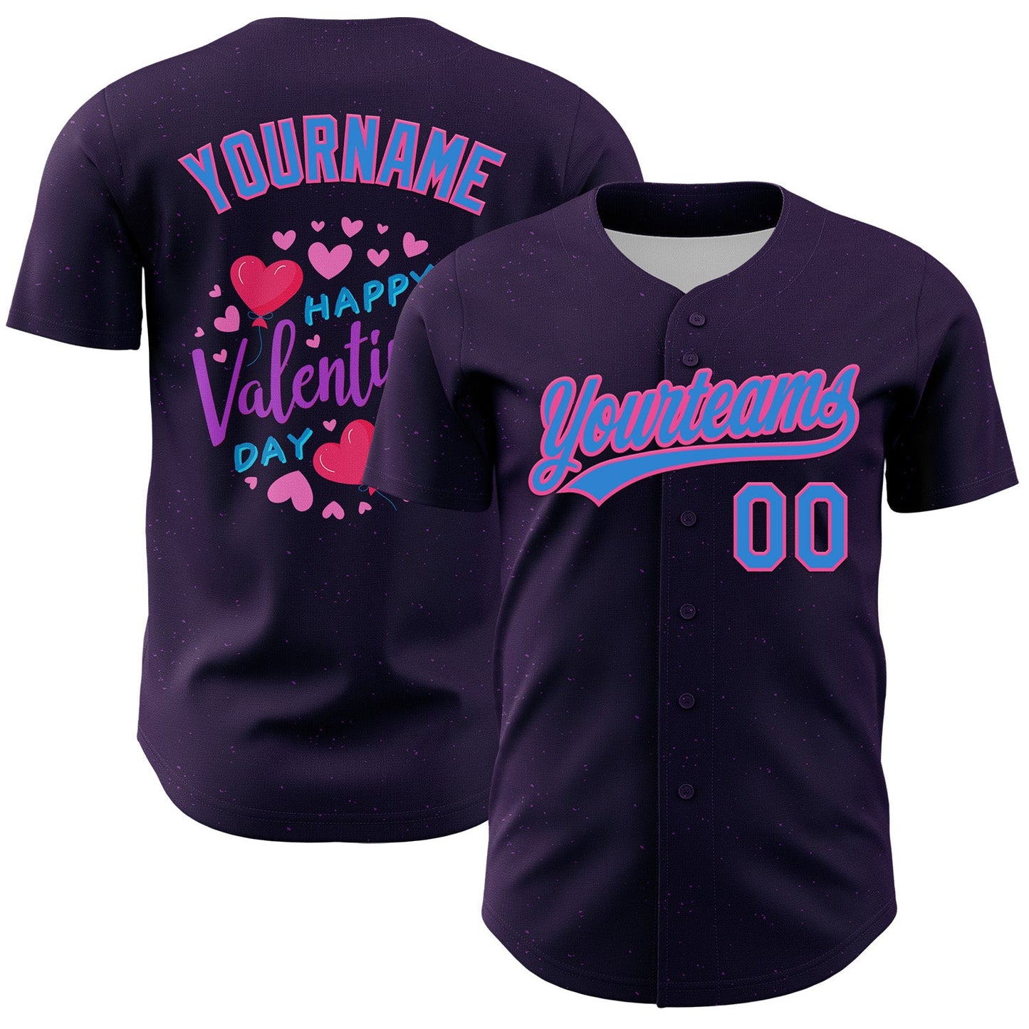 Custom Purple Electric Blue-Pink 3D Love Heart Valentine's Day Authentic Baseball Jersey - Sky-Custom