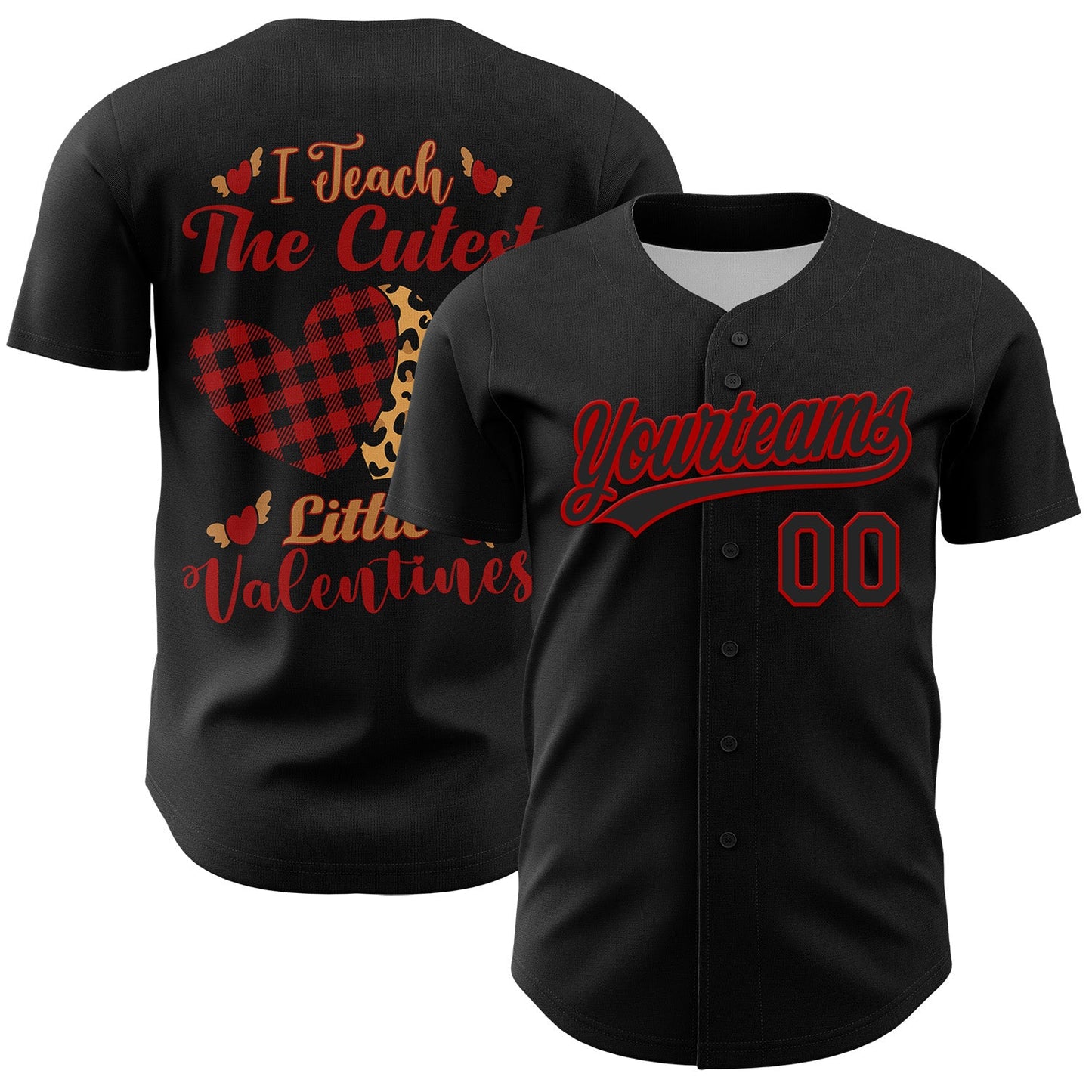 Custom Black Red 3D Love Heart Valentine's Day Authentic Baseball Jersey - Sky-Custom