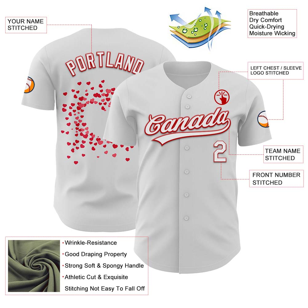 Custom White Red 3D Love Heart Valentine's Day Authentic Baseball Jersey - Sky-Custom