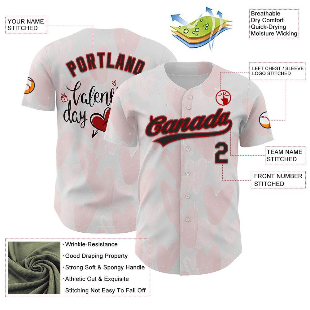 Custom White Red-Black 3D Love Heart Valentine's Day Authentic Baseball Jersey - Sky-Custom