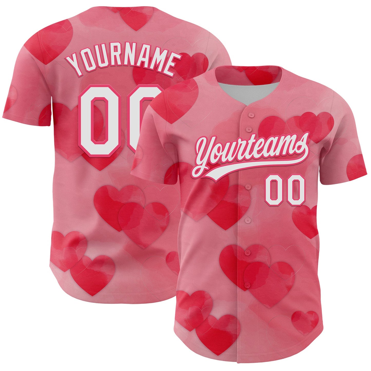 Custom Neon Pink White 3D Love Heart Valentine's Day Authentic Baseball Jersey - Sky-Custom