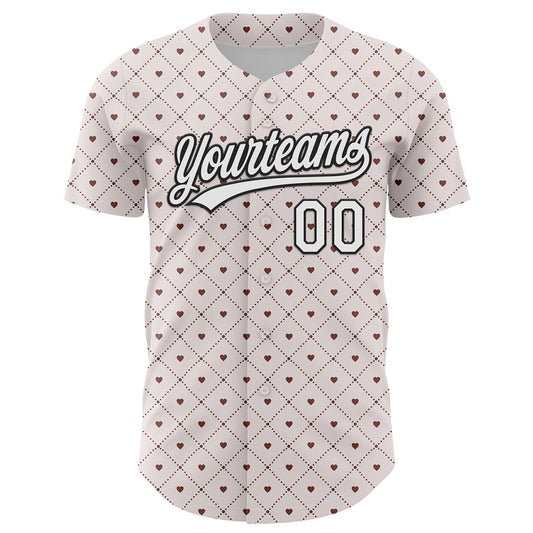 Custom White Black 3D Love Heart Valentine's Day Authentic Baseball Jersey - Sky-Custom
