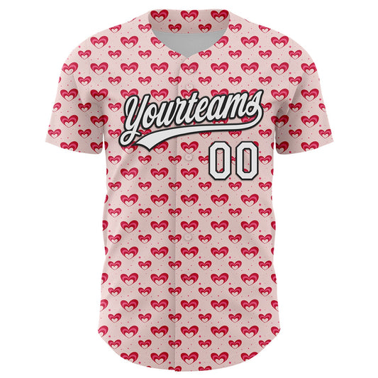 Custom Light Pink White-Black 3D Love Heart Valentine's Day Authentic Baseball Jersey - Sky-Custom