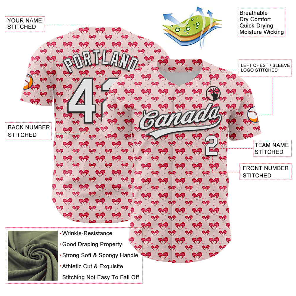 Custom Light Pink White-Black 3D Love Heart Valentine's Day Authentic Baseball Jersey - Sky-Custom