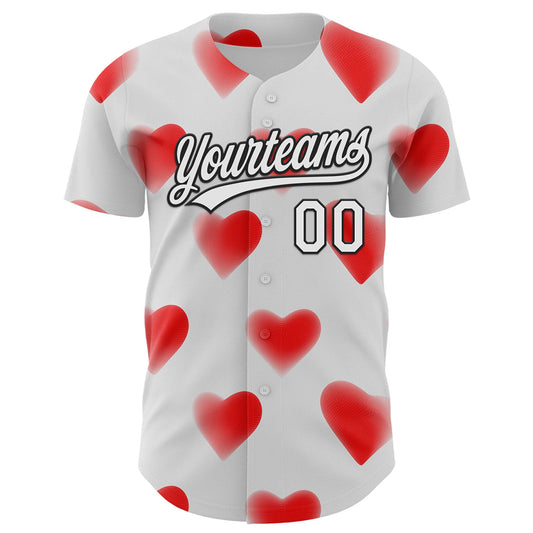 Custom White Black 3D Love Heart Valentine's Day Authentic Baseball Jersey - Sky-Custom