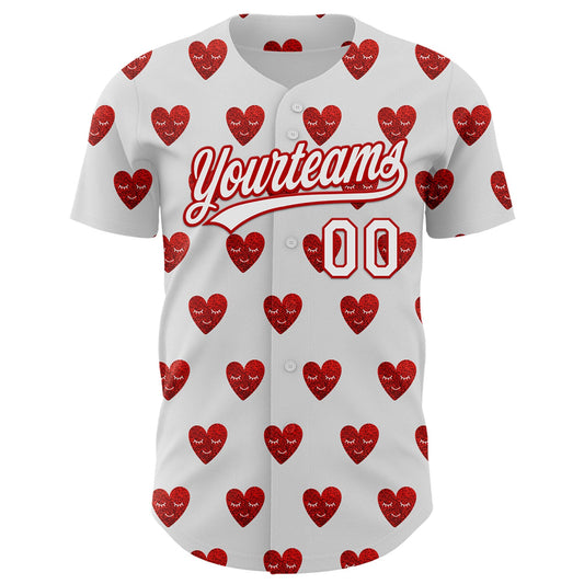 Custom White Red 3D Love Heart Valentine's Day Authentic Baseball Jersey - Sky-Custom