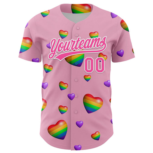 Custom Light Pink Pink-White 3D Love Heart Valentine's Day Authentic Baseball Jersey - Sky-Custom