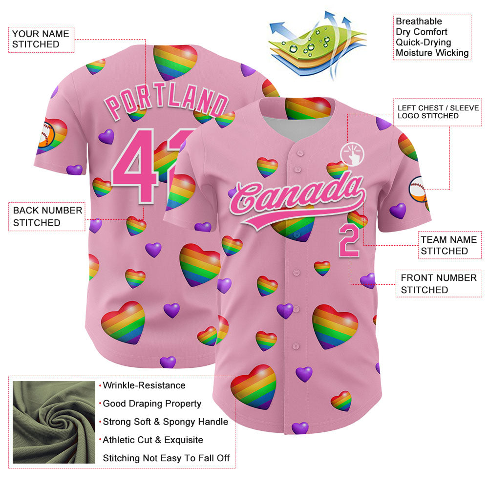 Custom Light Pink Pink-White 3D Love Heart Valentine's Day Authentic Baseball Jersey - Sky-Custom