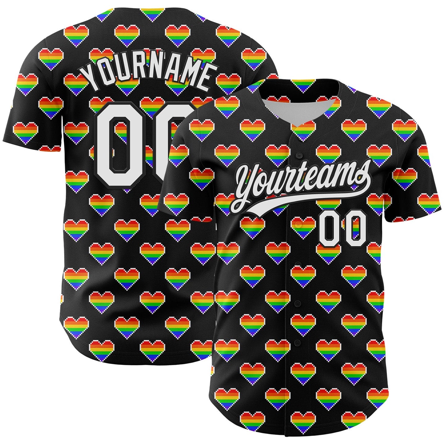 Custom Black White 3D Love Heart Valentine's Day Authentic Baseball Jersey - Sky-Custom