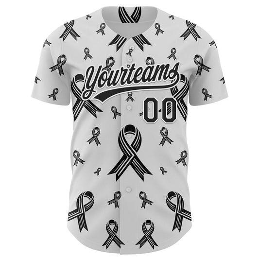 Custom White Black 3D Skin Cancer Ribbon Authentic Baseball Jersey - Sky-Custom