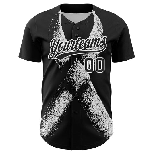 Custom Black White 3D Skin Cancer Ribbon Authentic Baseball Jersey - Sky-Custom