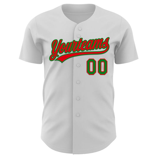 Custom White Fire Red-Grass Green 3D Funny Christmas Authentic Baseball Jersey - Sky-Custom