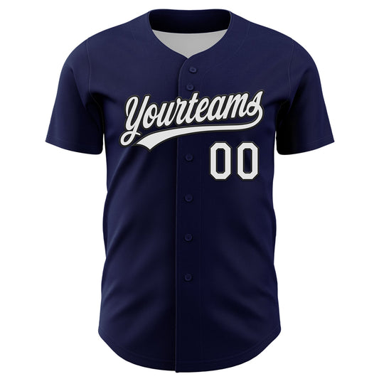 Custom Navy White-Black 3D Funny Christmas Authentic Baseball Jersey - Sky-Custom