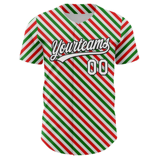 Custom White Black Red-Kelly Green 3D Funny Christmas Authentic Baseball Jersey - Sky-Custom