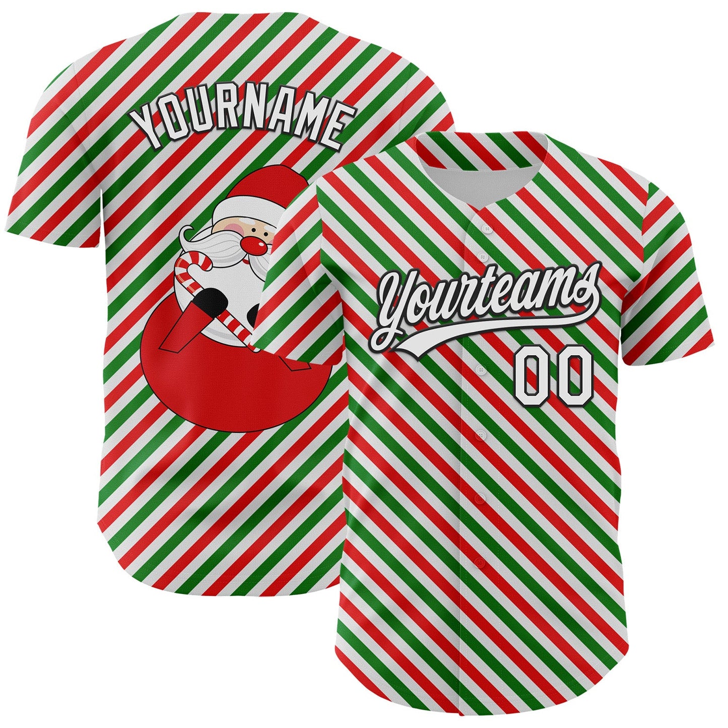 Custom White Black Red-Kelly Green 3D Funny Christmas Authentic Baseball Jersey - Sky-Custom