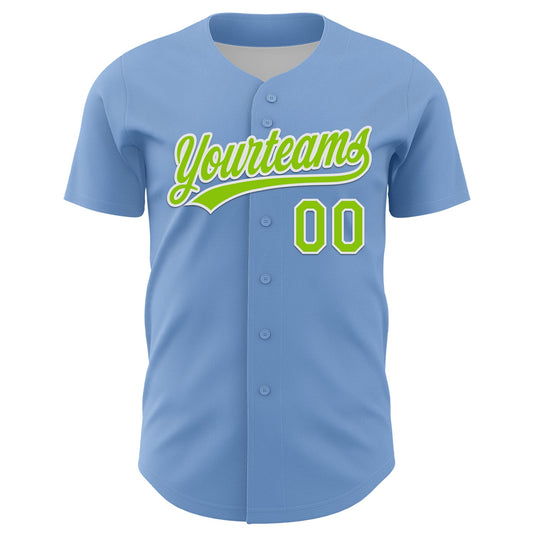 Custom Light Blue Neon Green-White 3D Funny Christmas Authentic Baseball Jersey - Sky-Custom
