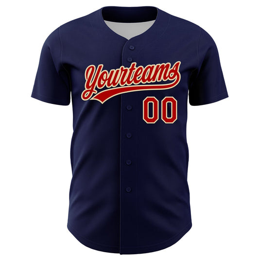Custom Navy Red-Cream 3D Funny Christmas Authentic Baseball Jersey - Sky-Custom