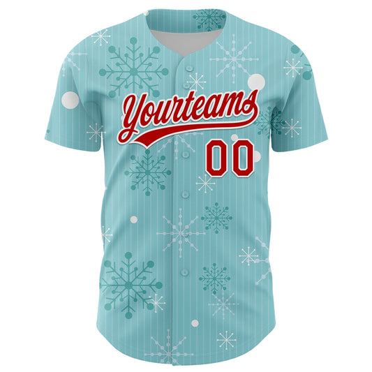Custom Ice Blue Red-Kelly Green 3D Funny Christmas Authentic Baseball Jersey - Sky-Custom