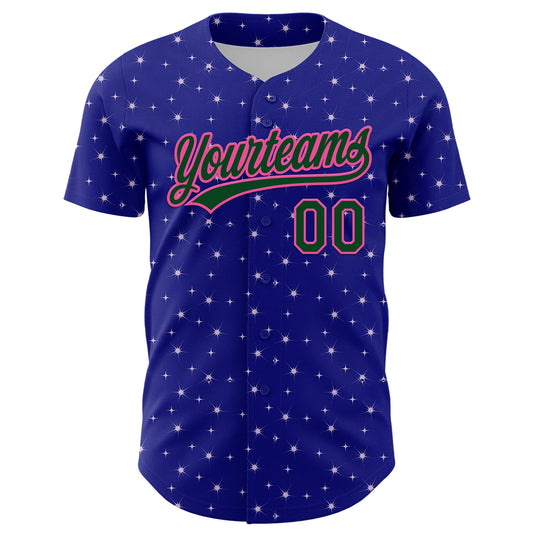 Custom Royal Green-Pink 3D Funny Christmas Authentic Baseball Jersey - Sky-Custom